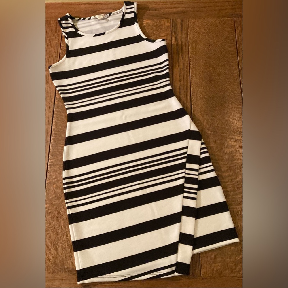 Y2K Black and White Striped Dress Asymmetrical Pink Republic Dress